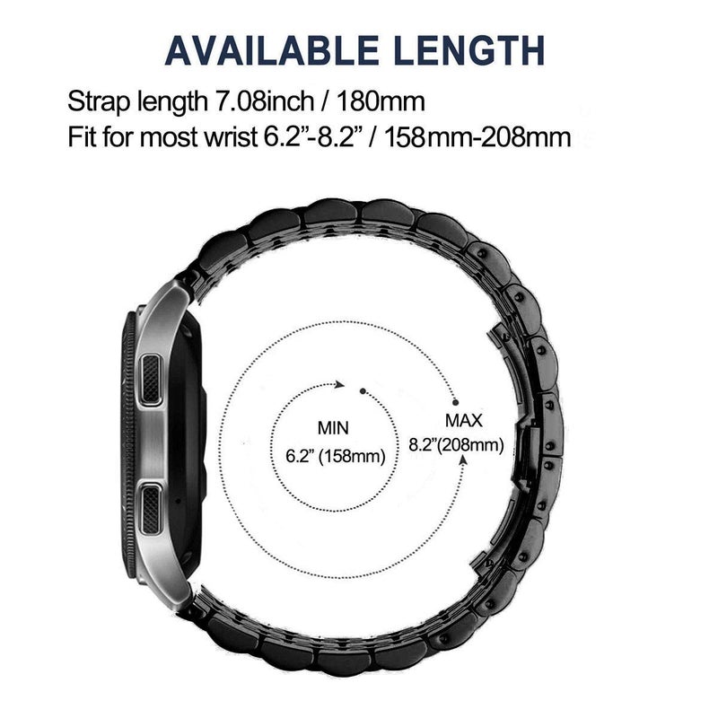 DEALELE Band Compatible with Samsung Gear S3 / Galaxy Watch 46mm / Galaxy Watch 3 45mm, 22mm 7-Rows Stainless Steel Metal Replacement Strap for Huawei Watch 3/3 Pro / GT3 46mm (Black-Silver) - Image 5